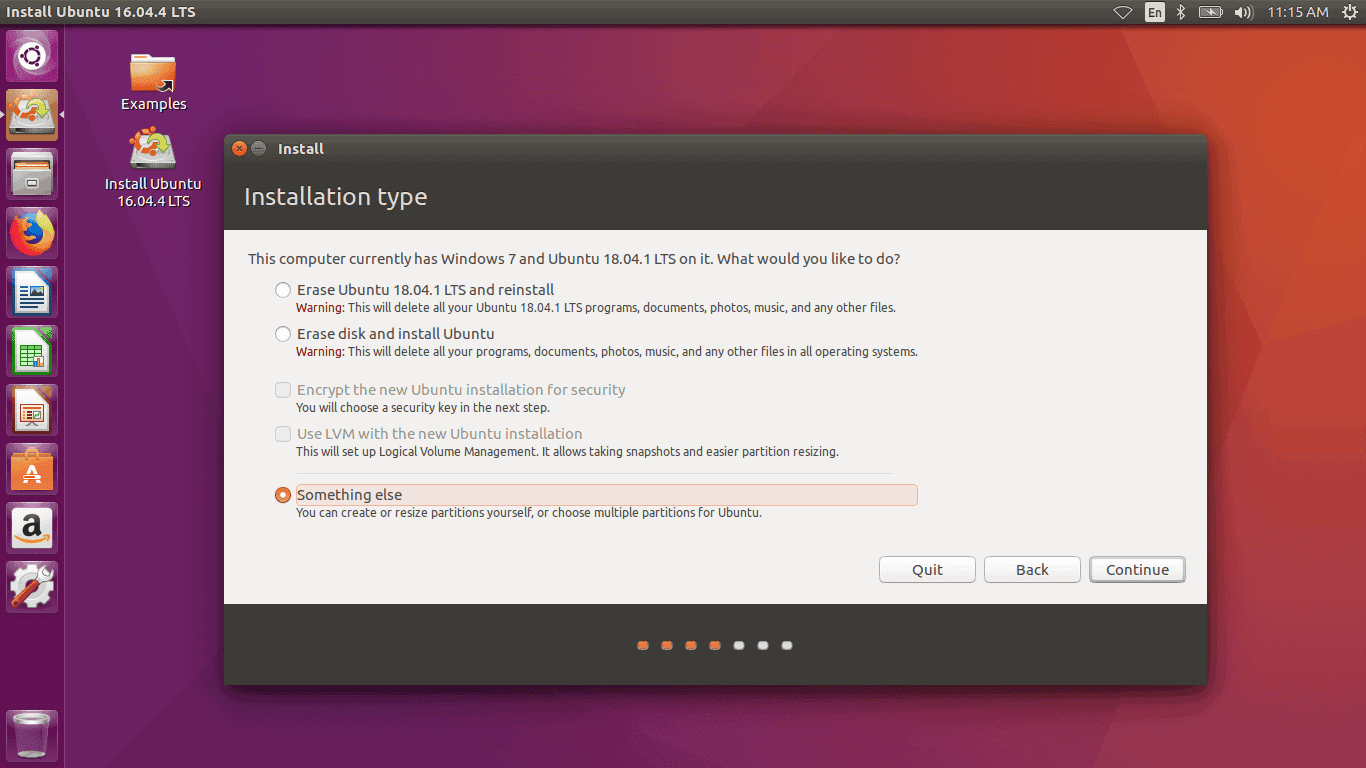 Choose Ubuntu Installation type