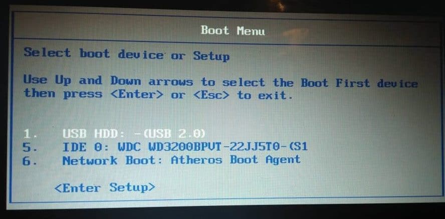 Boot menu