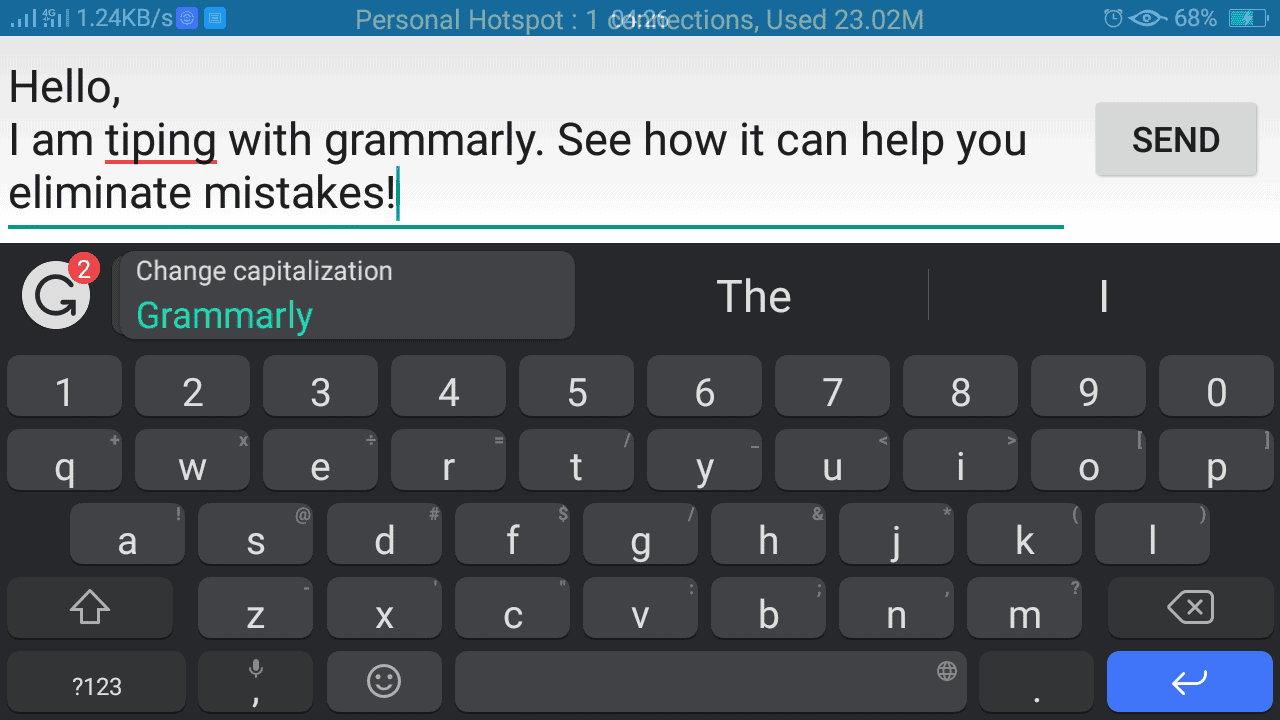 Correct test with Grammarly keyboard