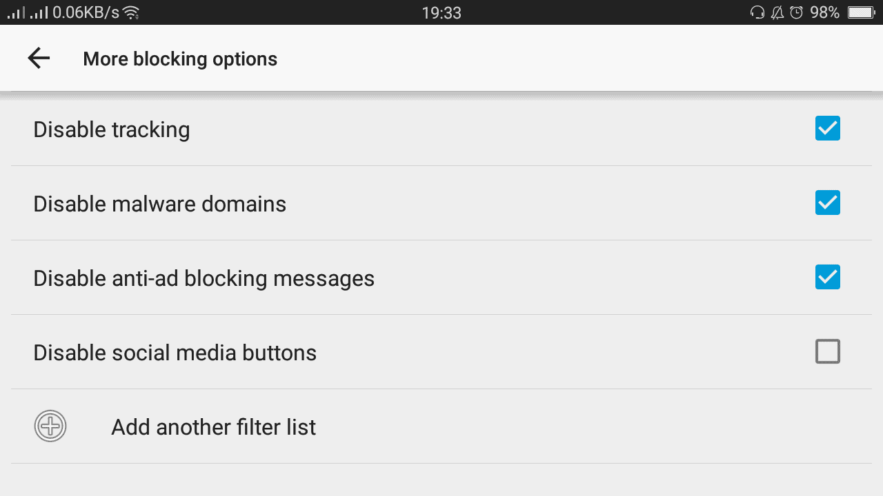 Adblock browser options