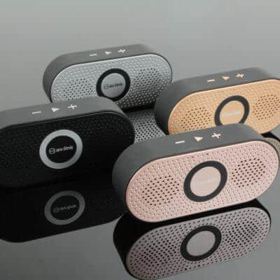 Portable Bluetooth speakers lined up