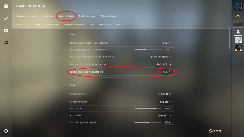 CSGO Game Settings Enable Developer Console