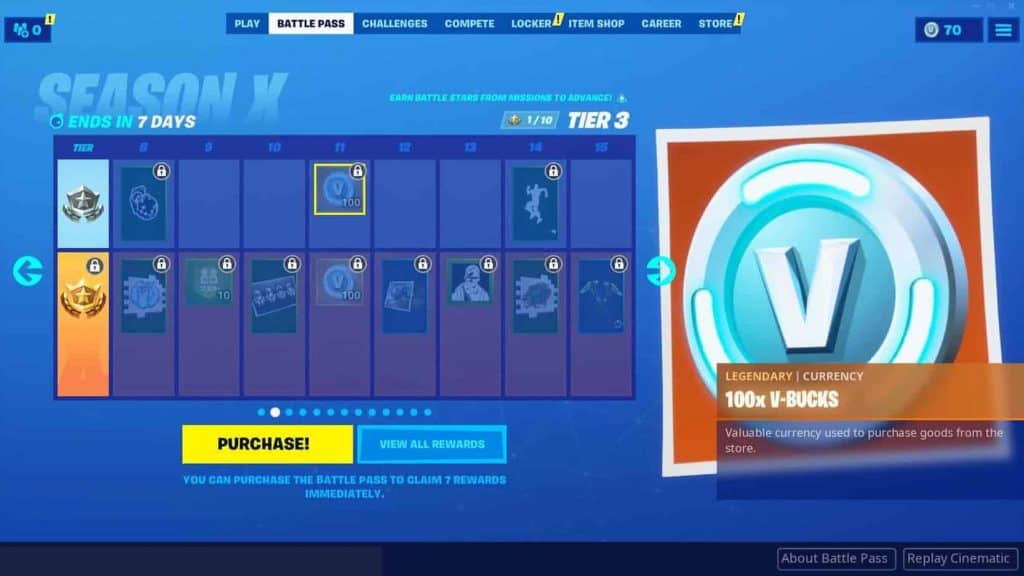 Fortnite Season X Free Tier V-bucks