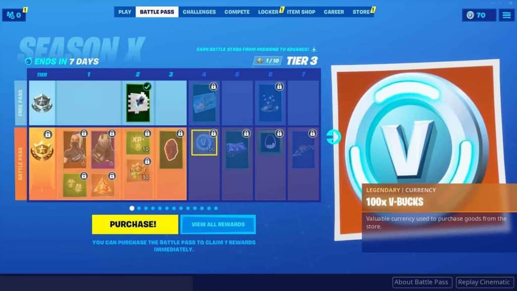 Fortnite Battle Pass Tier V-bucks