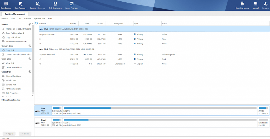 Target drive to install Windows 10 on an SSD