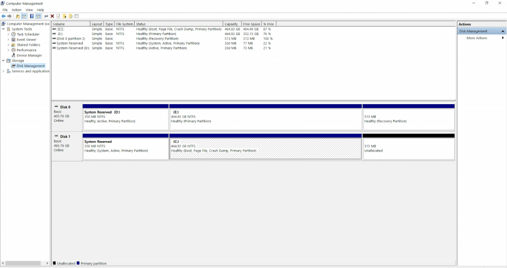 Disk Management to install windows 10 on an SSD