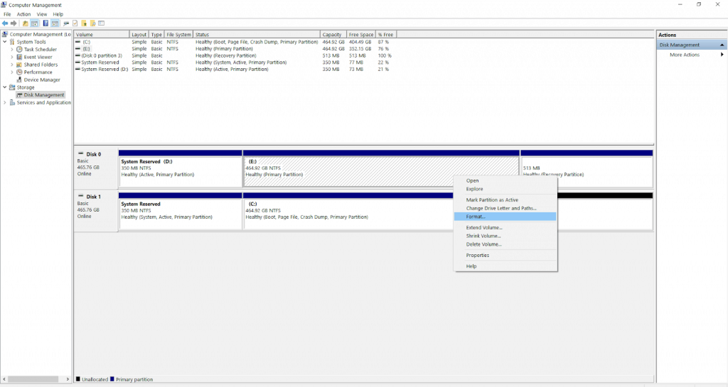 Disk Management to install windows 10 on an SSD