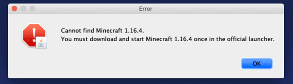 Cannot find Minecraft 1.16.4