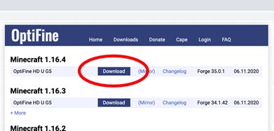 Download OptiFine 1.16.4