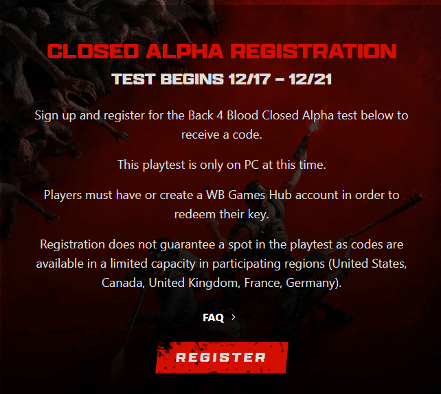 Back 4 Blood Closed Alpha Registration Details