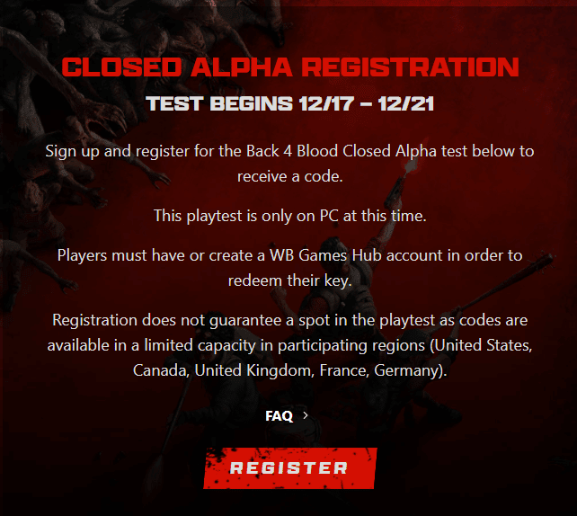 Back 4 Blood Closed Alpha Registration Details 