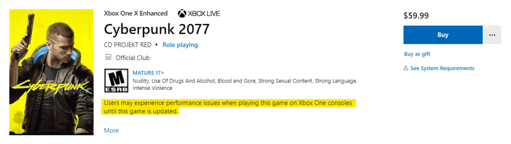 Cyberpunk 2077 on Xbox Digital Store