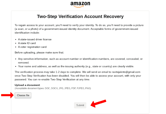 Amazon Account Recovery Page