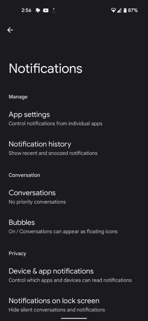 Accessing notification history 