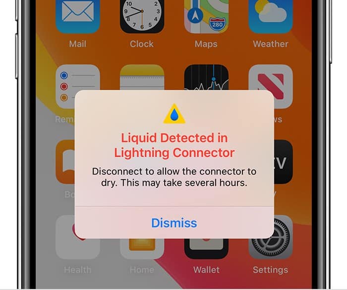 moisture detection warning message on phone.