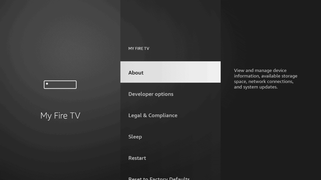 Firestick About Option Selected