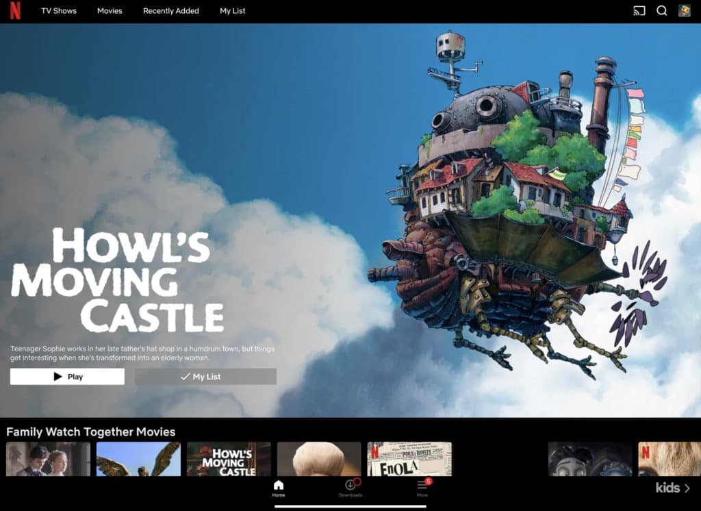 Netflix homepage on iPadOS