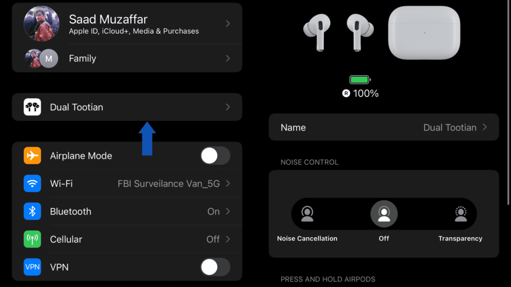 AirPods section iOS