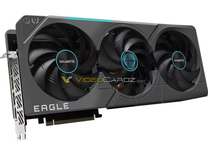 The card features a massive 3.5 slot design similar to the RTX 4090