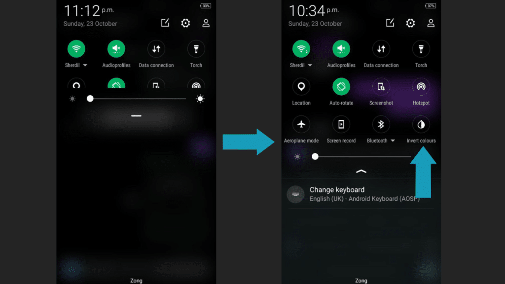 Inverted colors notification bar in dark mode