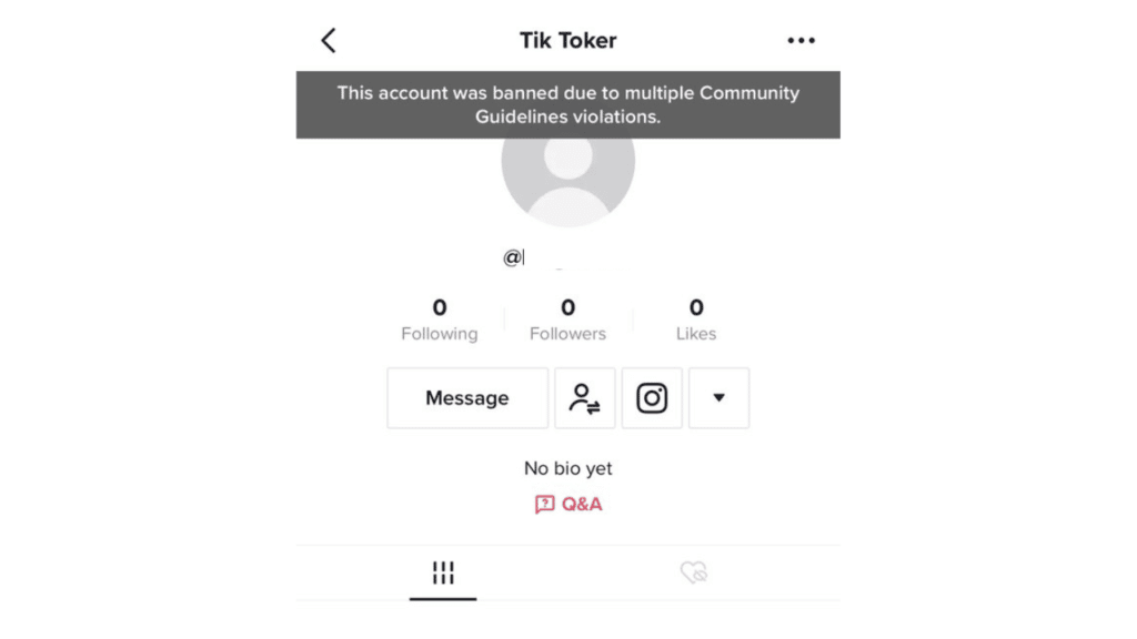 TikTok banned account