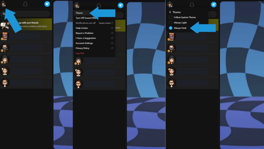 Enabling dark mode on snapchat web