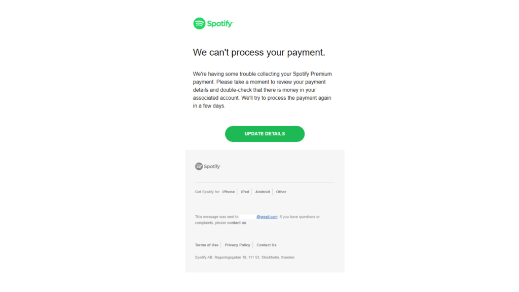 Spotify Payment Defaulted