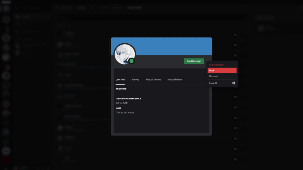 blocking someone on Discord on PC