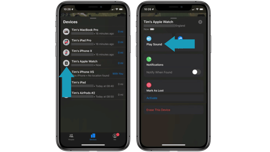 Playing sound to fnd my Apple Watch