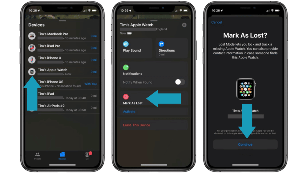 Activating lost mode to fnd my Apple Watch