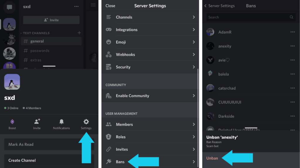 Unbanning someone on Discord on mobile