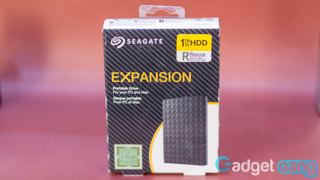 Image shows the Seagate Expansion Portable Drive Review package